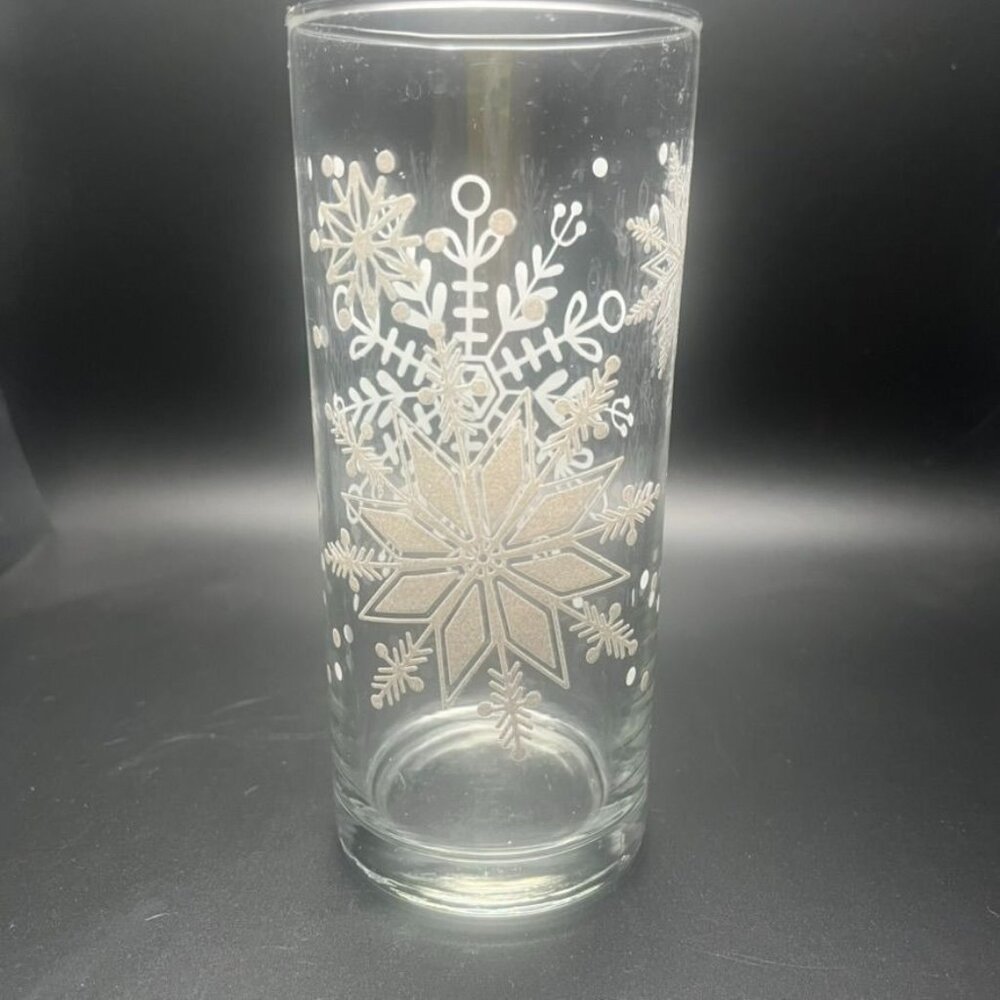 Set Of 4 Royal Norfolk Winter Glitter Snowflake 16 Oz Glass Tumblers Christmas